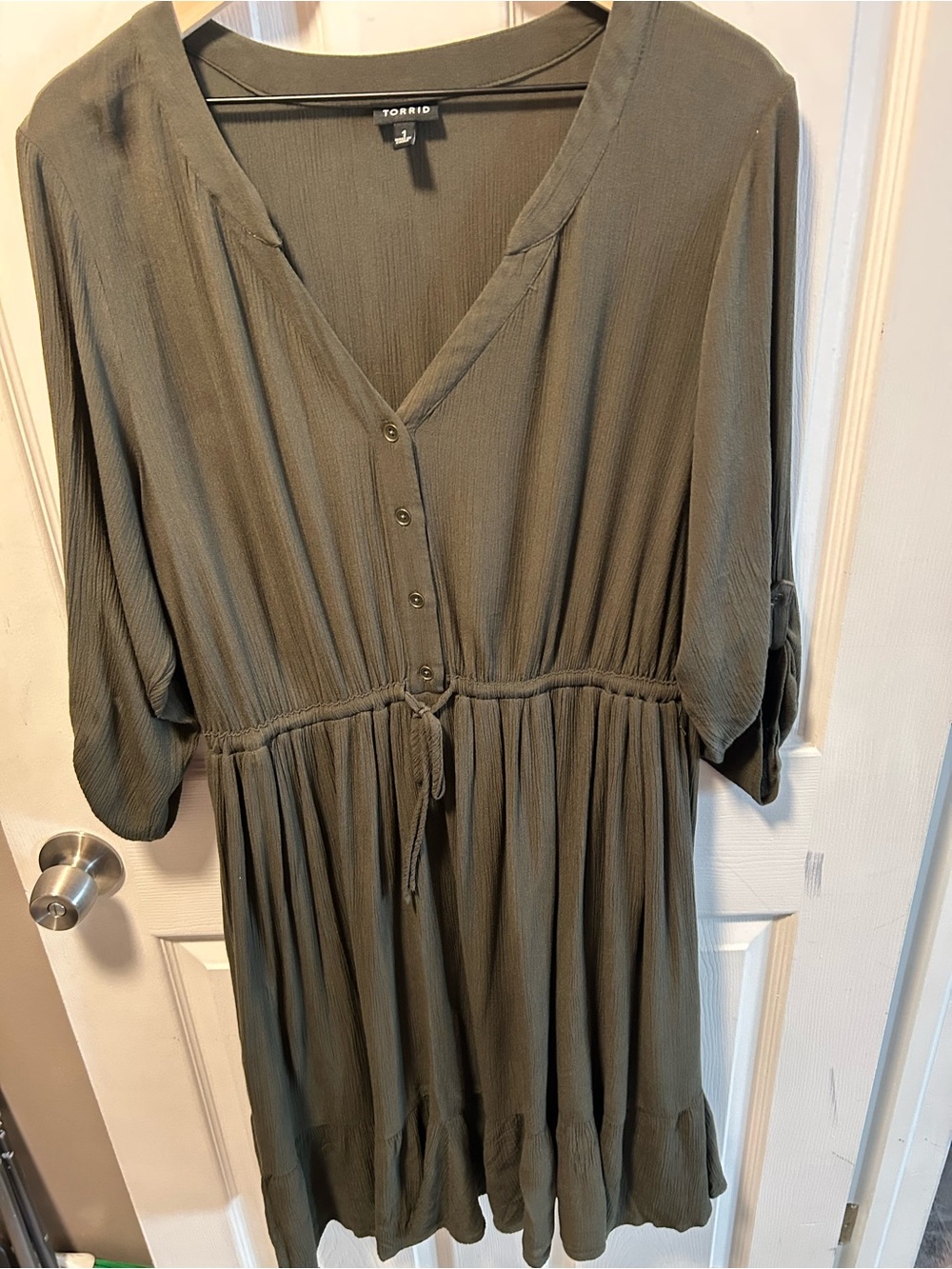 torrid Olive Green V-Neck Button-Front Midi Dress